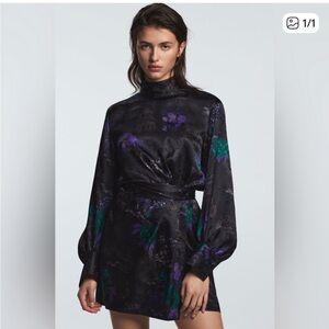 Zara Black Floral Satin Dress